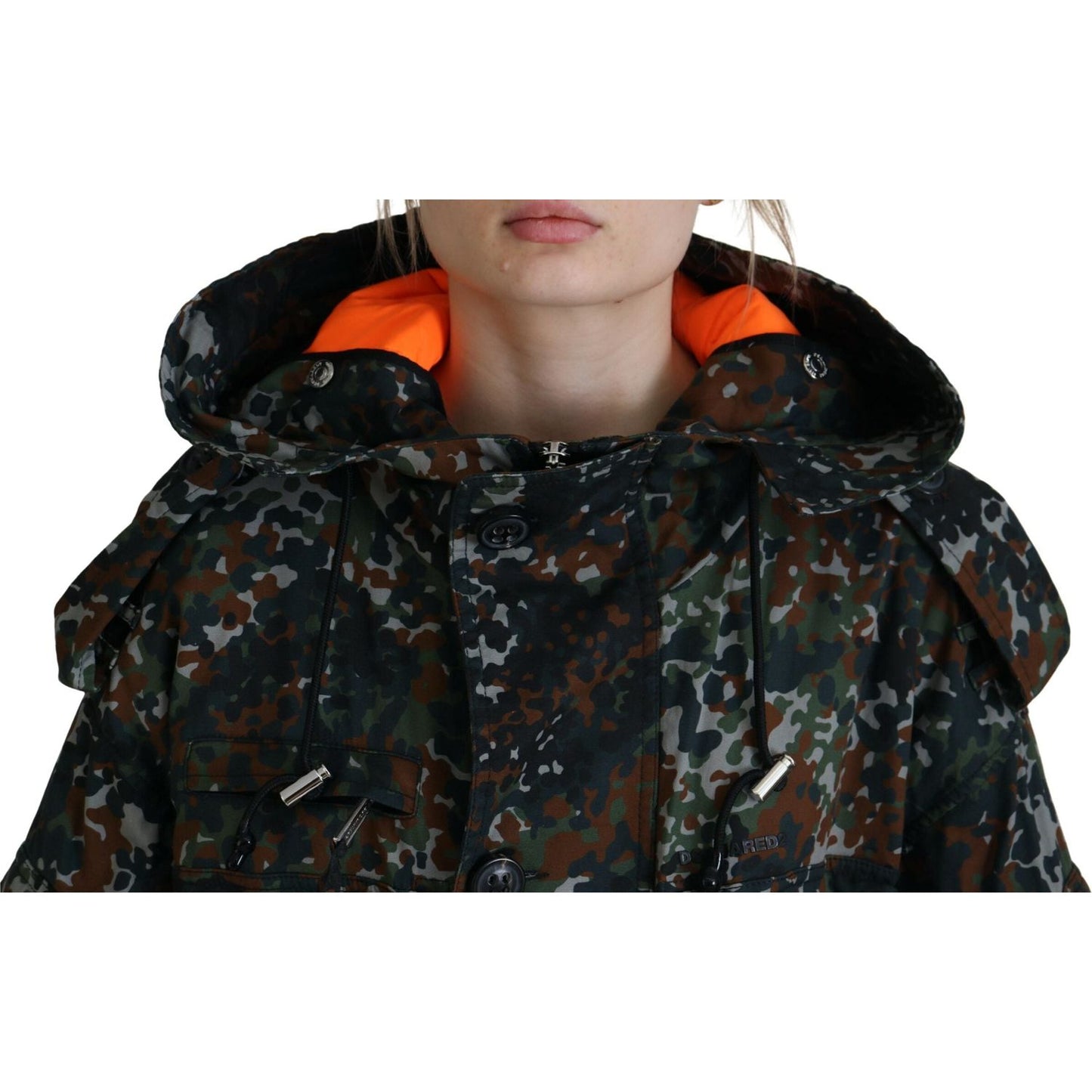 Dsquared² Green Hooded Goth Camouflage Print Parka Coat Jacket Dsquared² Black