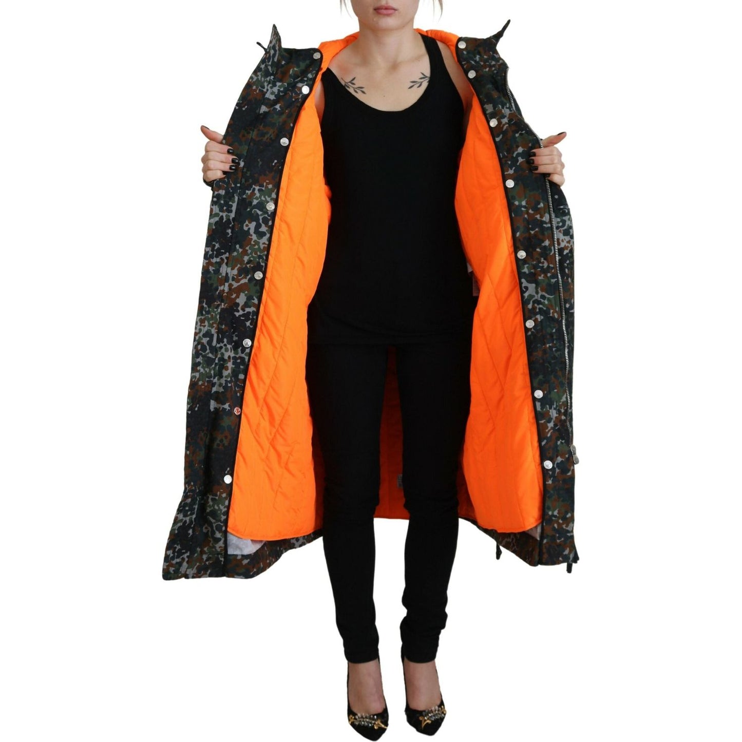 Dsquared² Green Hooded Goth Camouflage Print Parka Coat Jacket Dsquared² Black