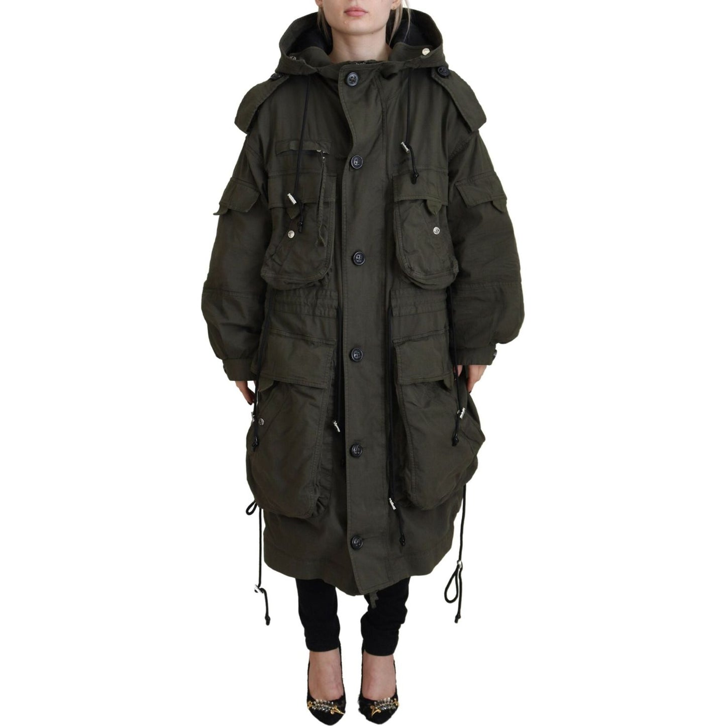 Dsquared² Green Hooded Full Zip Long Parka Coat Jacket Dsquared² Dark Slate Gray