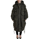 Dsquared² Green Hooded Full Zip Long Parka Coat Jacket Dsquared² Dark Slate Gray