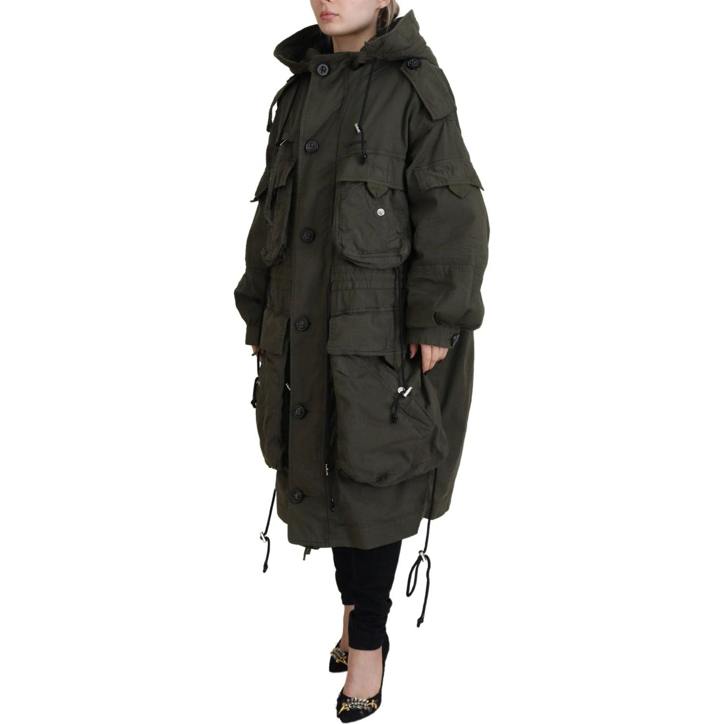 Dsquared² Green Hooded Full Zip Long Parka Coat Jacket Dsquared² Dark Slate Gray