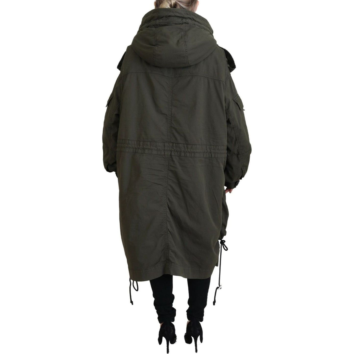 Dsquared² Green Hooded Full Zip Long Parka Coat Jacket Dsquared² Dark Slate Gray