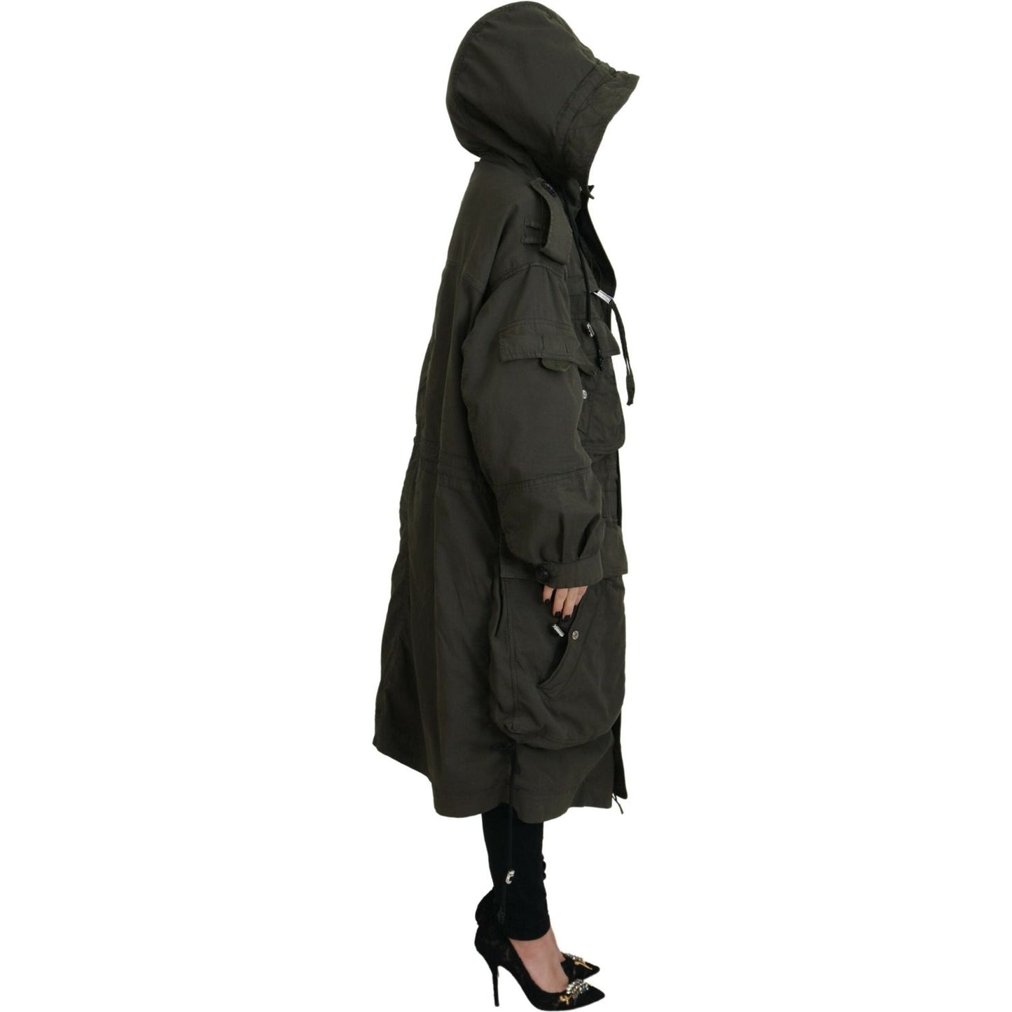 Dsquared² Green Hooded Full Zip Long Parka Coat Jacket Dsquared² Dark Slate Gray