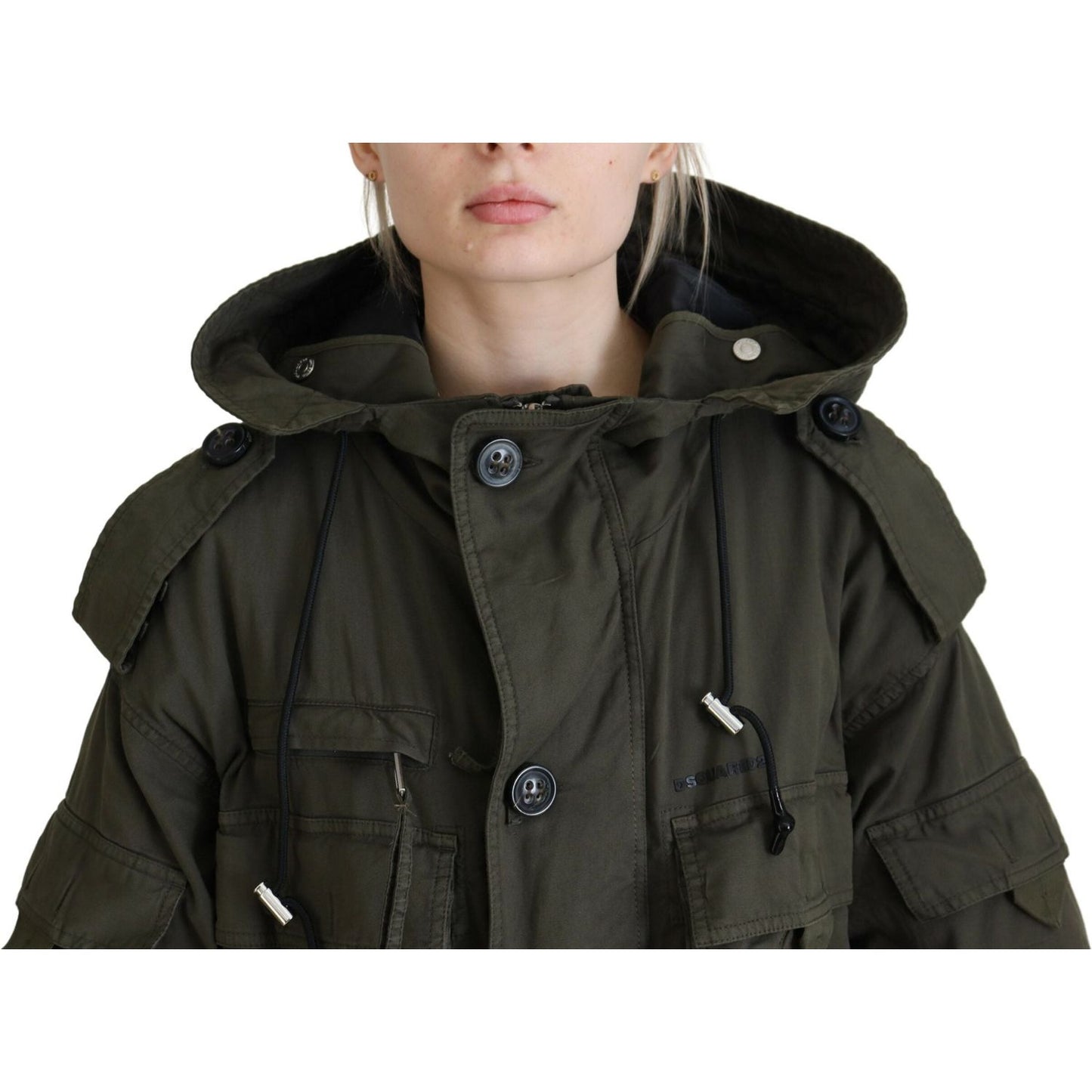 Dsquared² Green Hooded Full Zip Long Parka Coat Jacket Dsquared² Dark Slate Gray