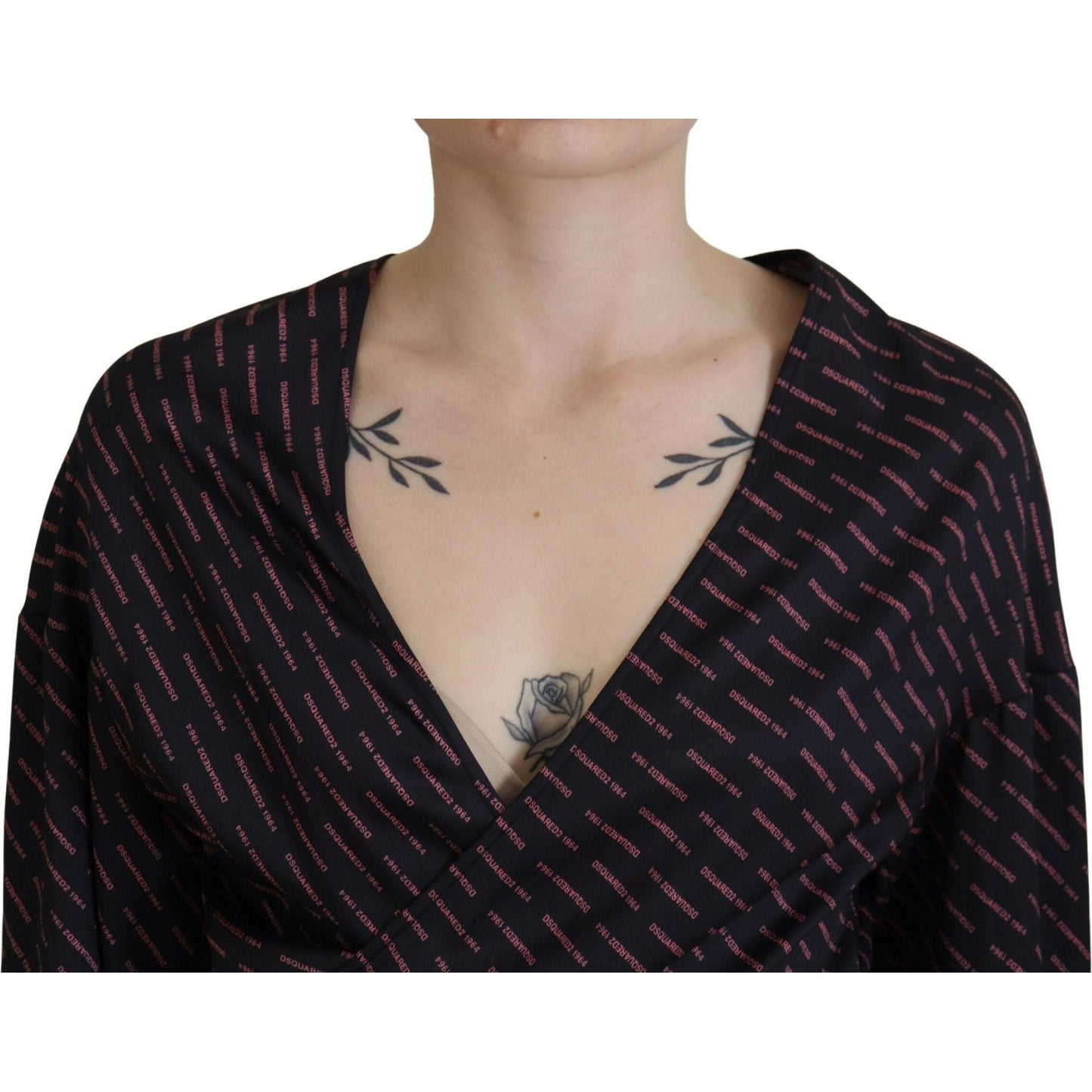 Dsquared² Black Polyester Cropped Logo Printed Blouse Top Dsquared² Rosy Brown