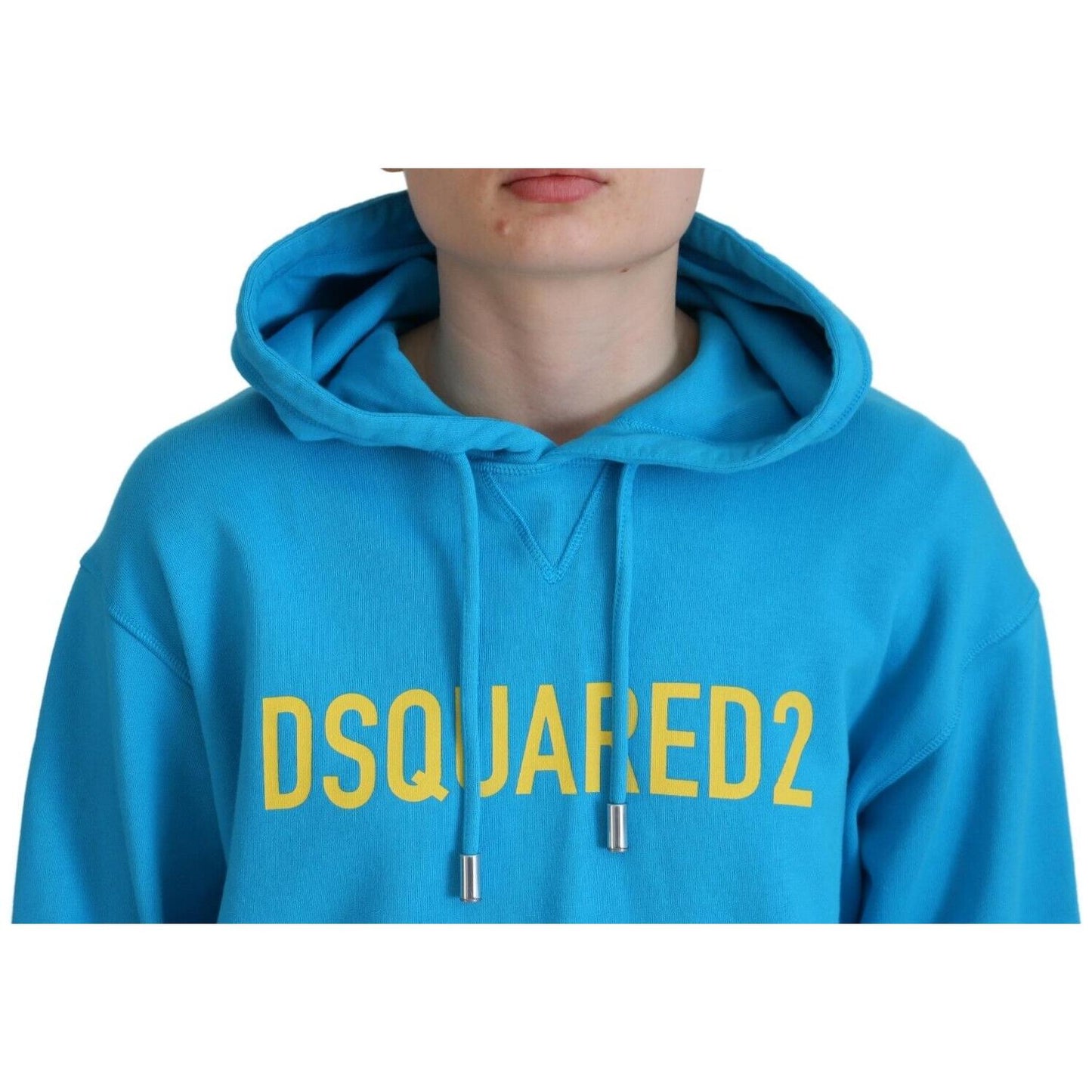 Dsquared² Blue Logo Print Cotton Hoodie Sweatshirt Sweater Dsquared² Light Sea Green