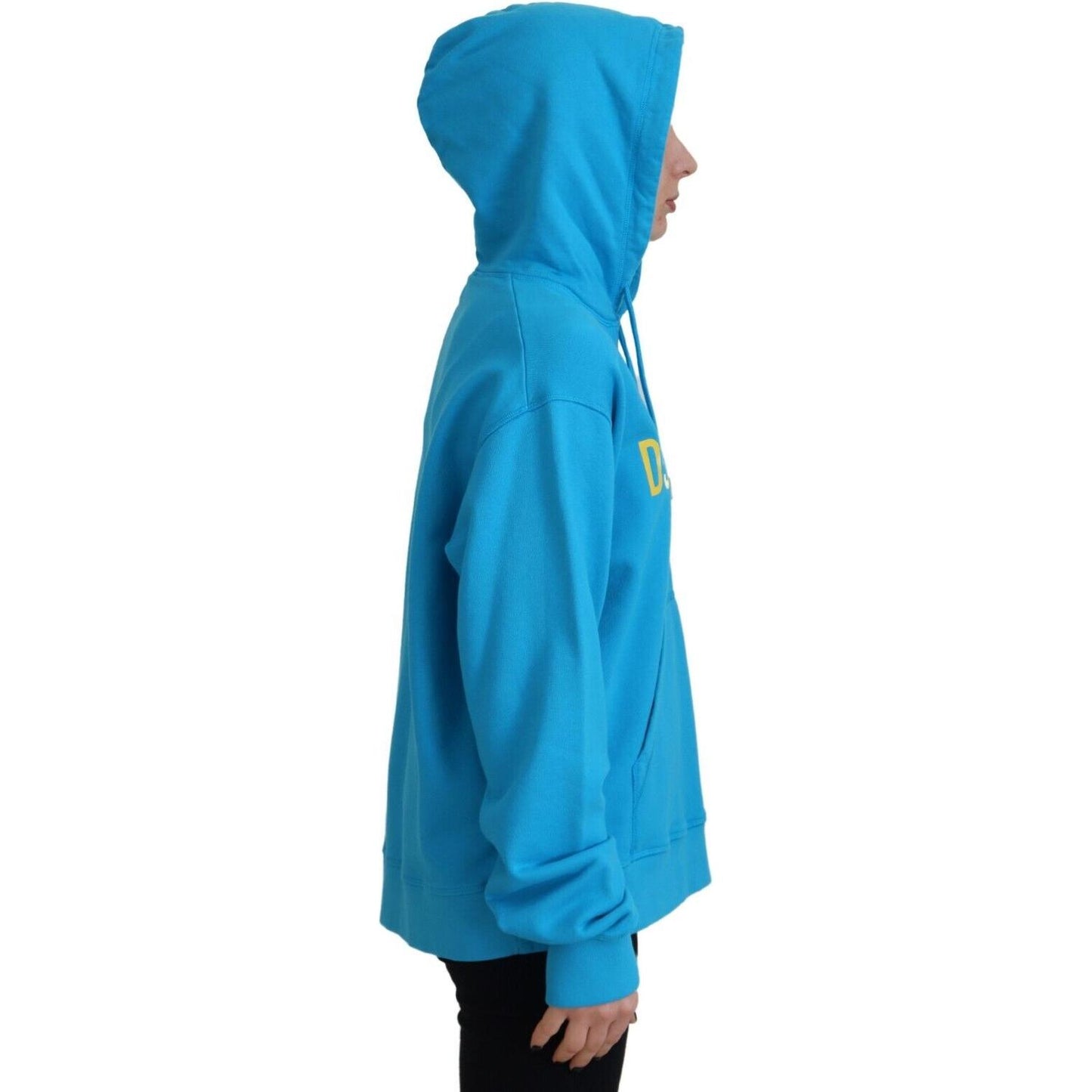 Dsquared² Blue Logo Print Cotton Hoodie Sweatshirt Sweater Dsquared² Light Sea Green