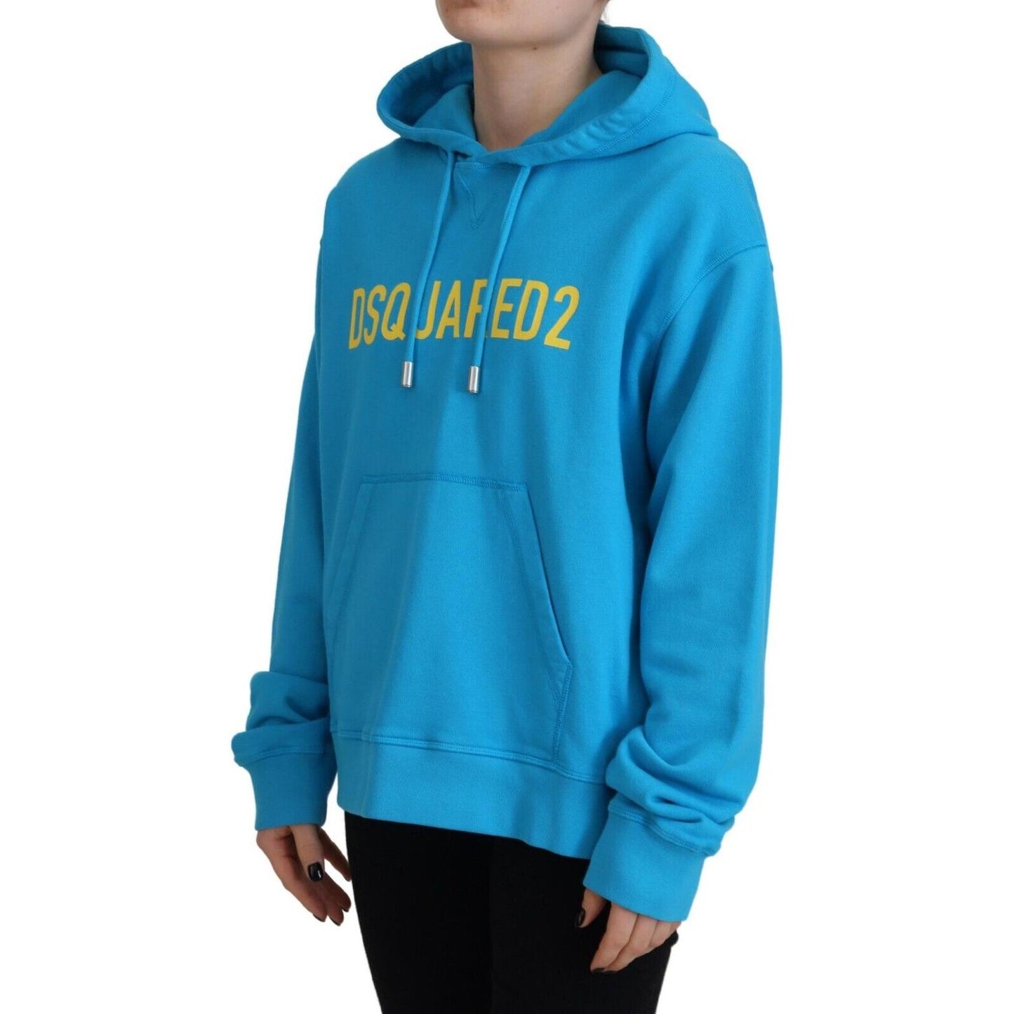 Dsquared² Blue Logo Print Cotton Hoodie Sweatshirt Sweater Dsquared² Steel Blue