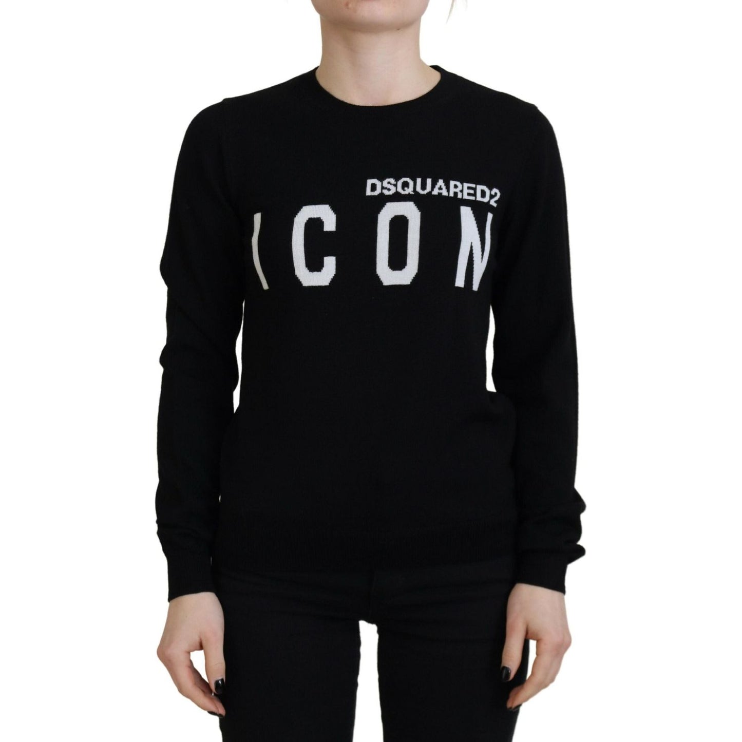 Dsquared² Black Virgin Wool Logo Print Long Sleeves Sweater Dsquared² Black