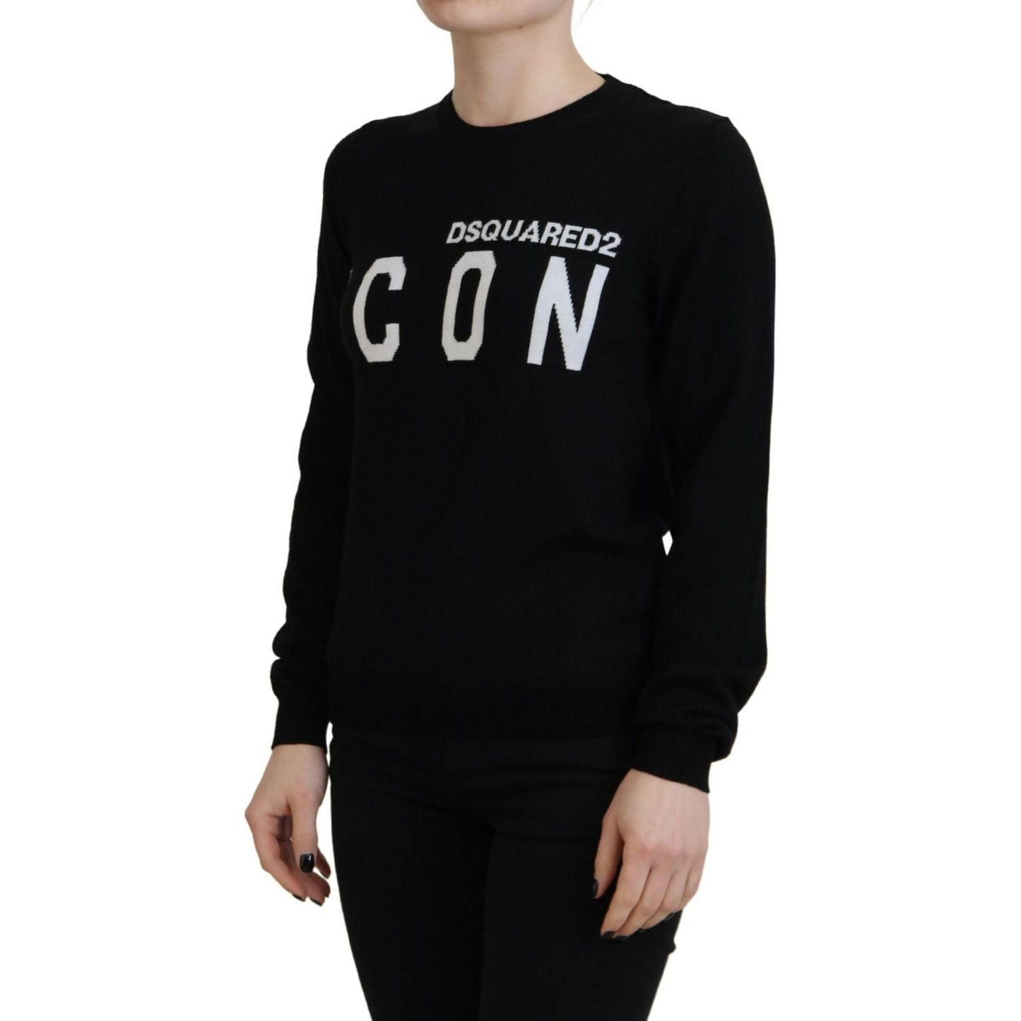 Dsquared² Black Virgin Wool Logo Print Long Sleeves Sweater Dsquared² Black