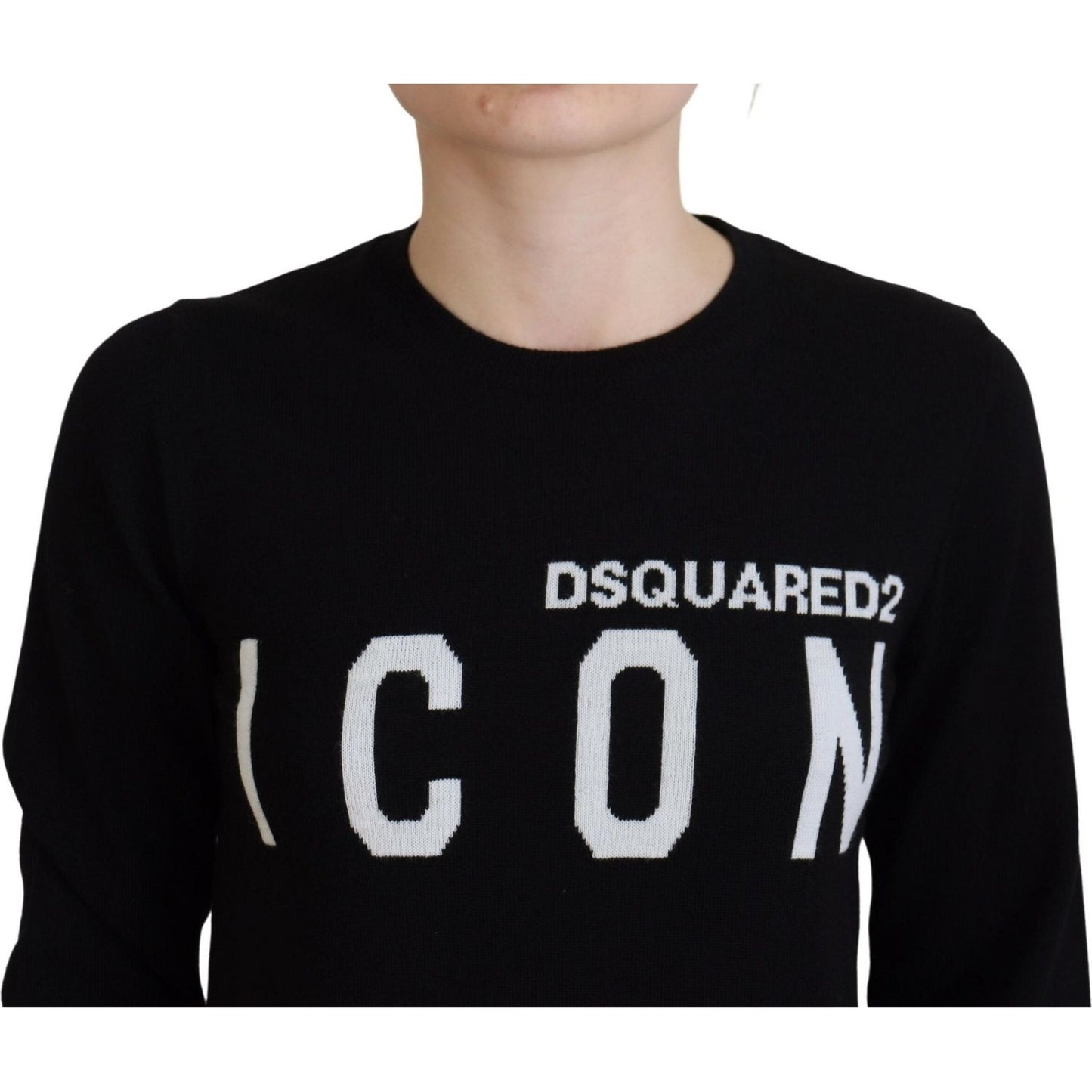 Dsquared² Black Virgin Wool Logo Print Long Sleeves Sweater Dsquared² Gray
