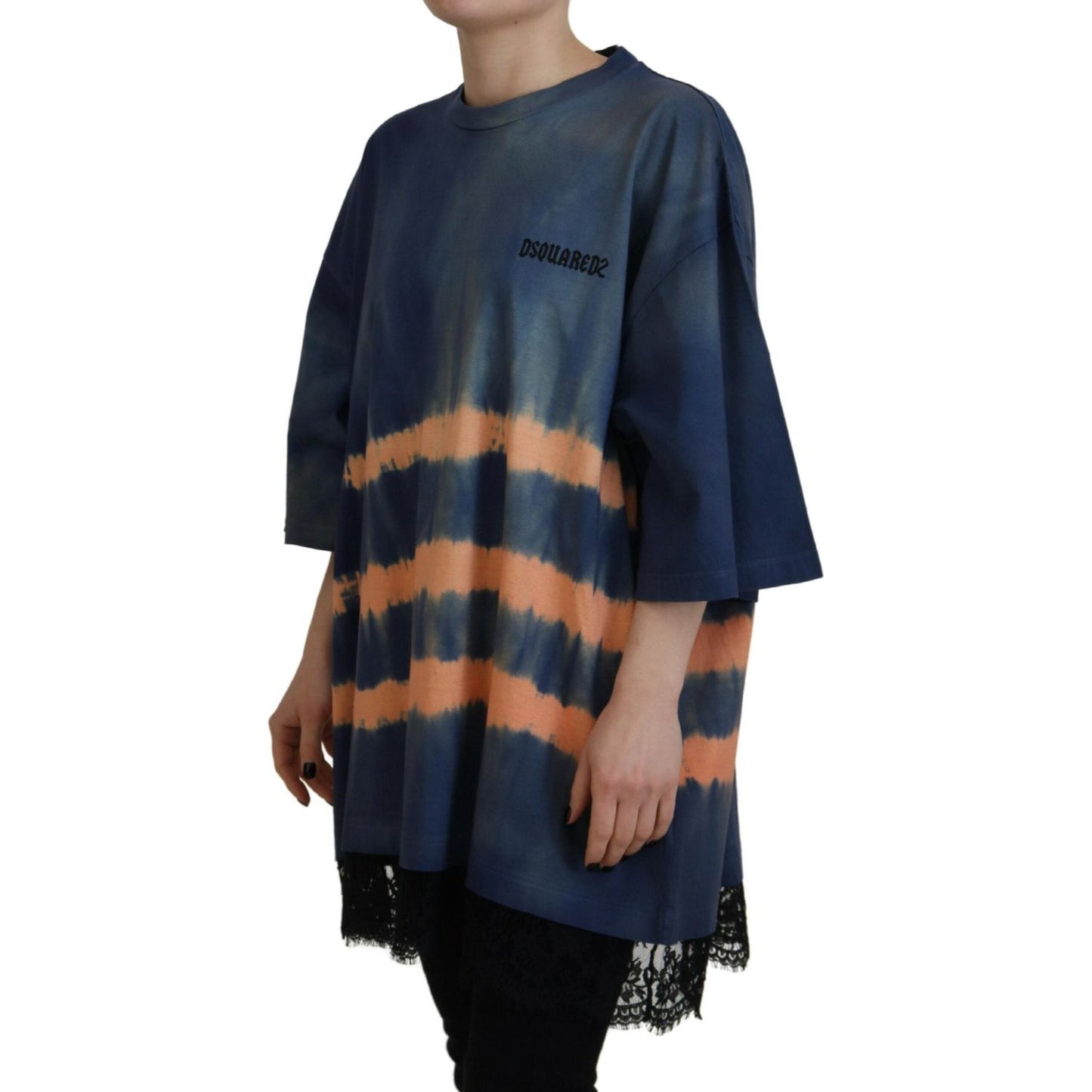 Dsquared² Blue Cotton Tie Dye Short Sleeves Lace T-shirt Dsquared² Dark Slate Gray