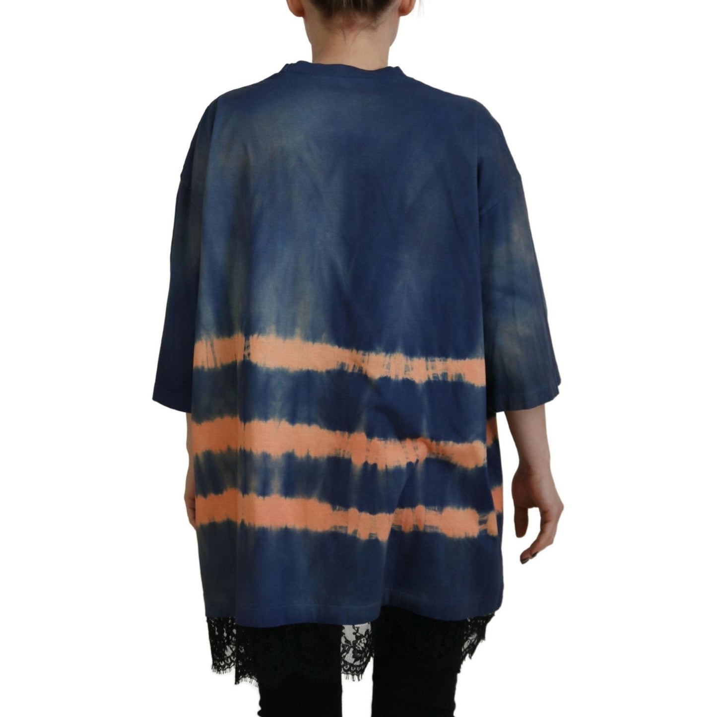 Dsquared² Blue Cotton Tie Dye Short Sleeves Lace T-shirt Dsquared² Dark Slate Gray