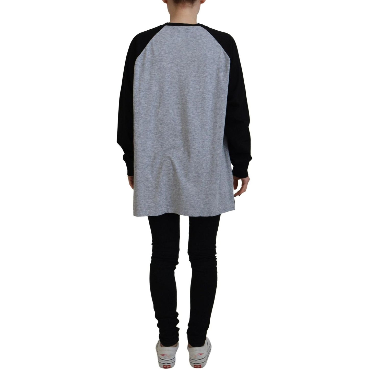 Dsquared² Black Gray Cotton Raglan Long Sleeves Casual Top Dsquared² Light Slate Gray