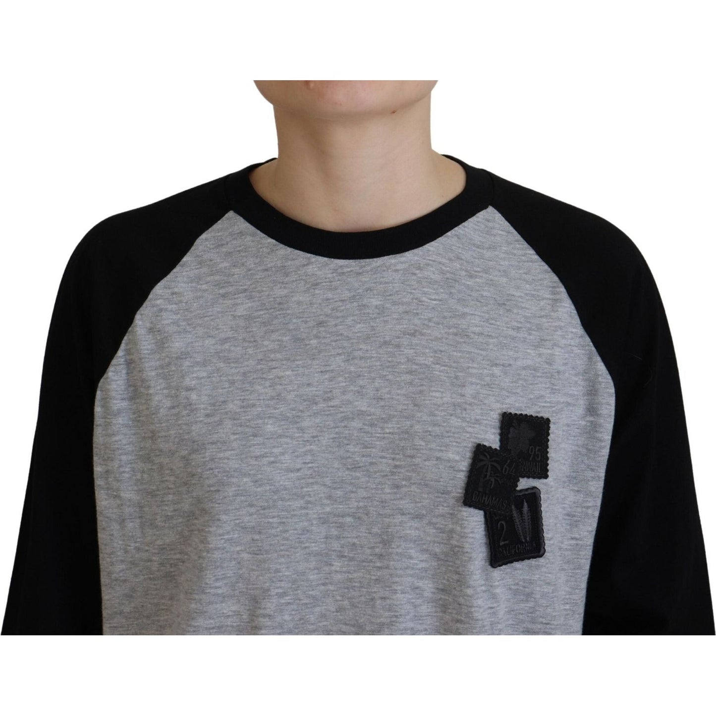 Dsquared² Black Gray Cotton Raglan Long Sleeves Casual Top Dsquared² Light Slate Gray