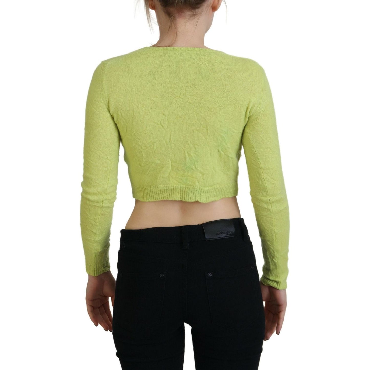 Dsquared² Yellow Green Cashmere Long Sleeves Cropped Sweater Dsquared² Dark Khaki