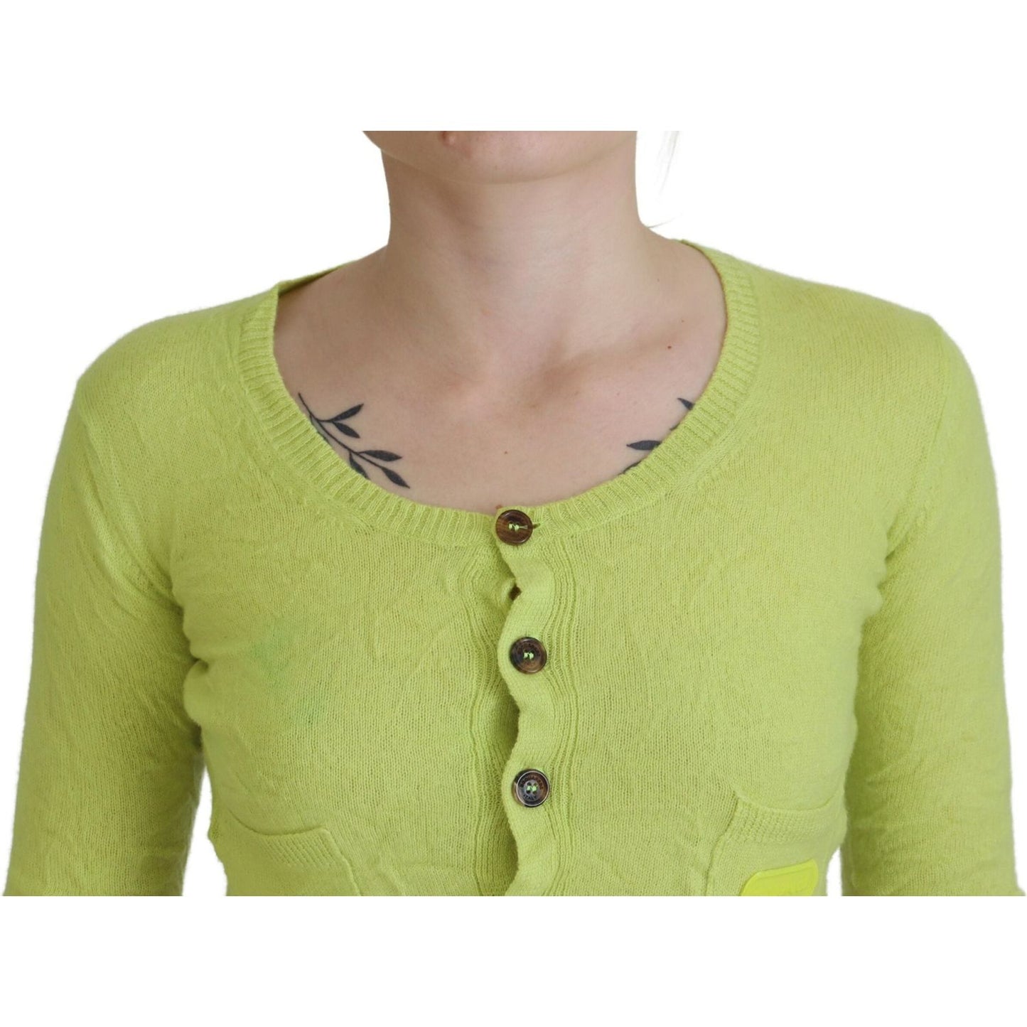 Dsquared² Yellow Green Cashmere Long Sleeves Cropped Sweater Dsquared² Dark Khaki