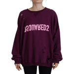 Dsquared² Purple Cotton Distressed Printed Long Sleeve Sweater TSH83438-38