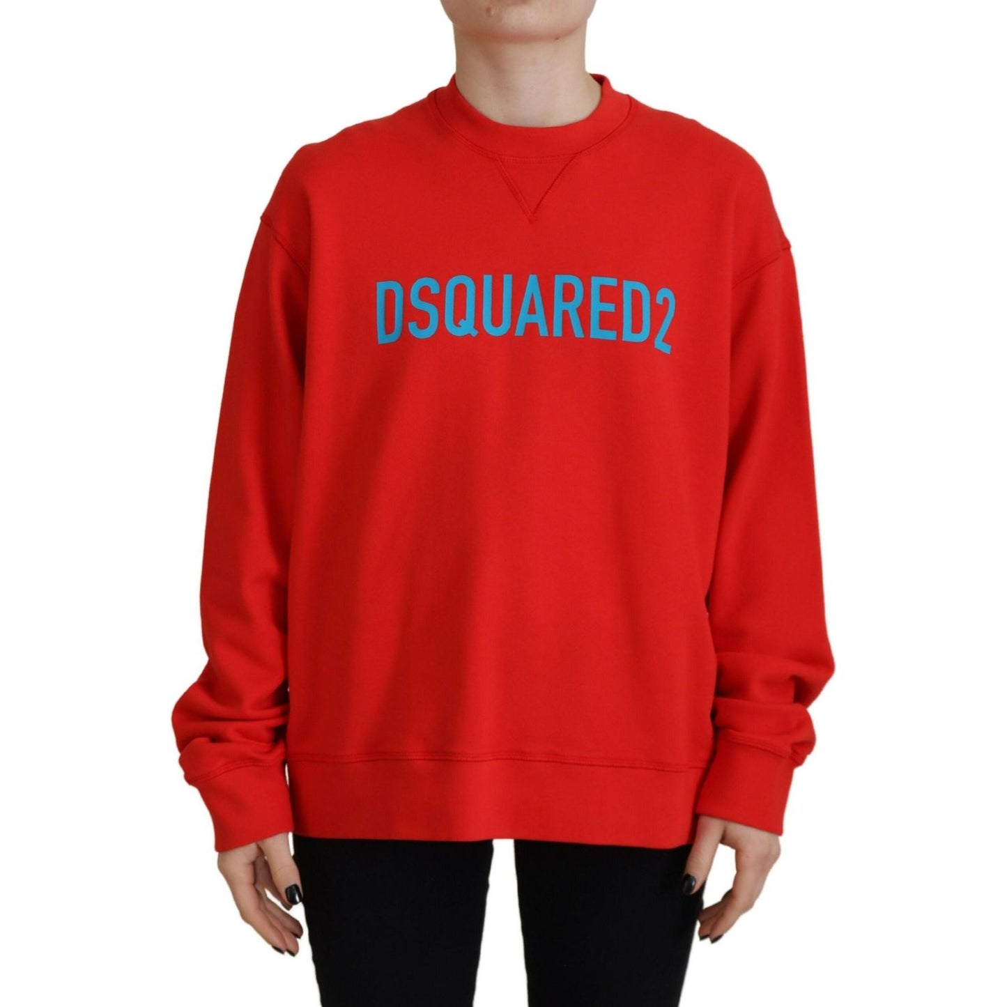 Dsquared² Red Cotton Printed Crew Neck Long Sleeve Sweater Dsquared² Firebrick