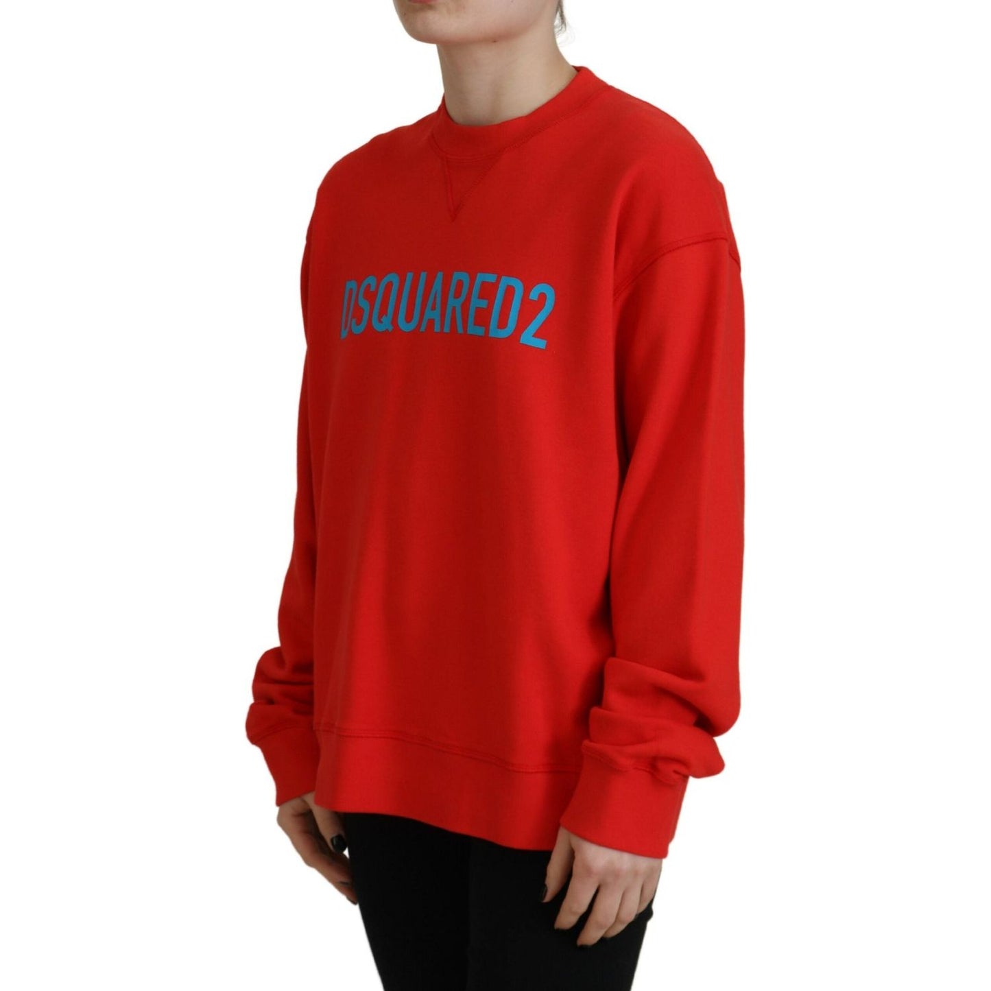 Dsquared² Red Cotton Printed Crew Neck Long Sleeve Sweater Dsquared² Firebrick