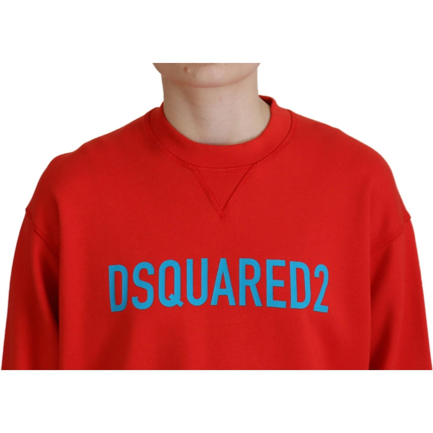 Dsquared² Red Cotton Printed Crew Neck Long Sleeve Sweater Dsquared² Firebrick