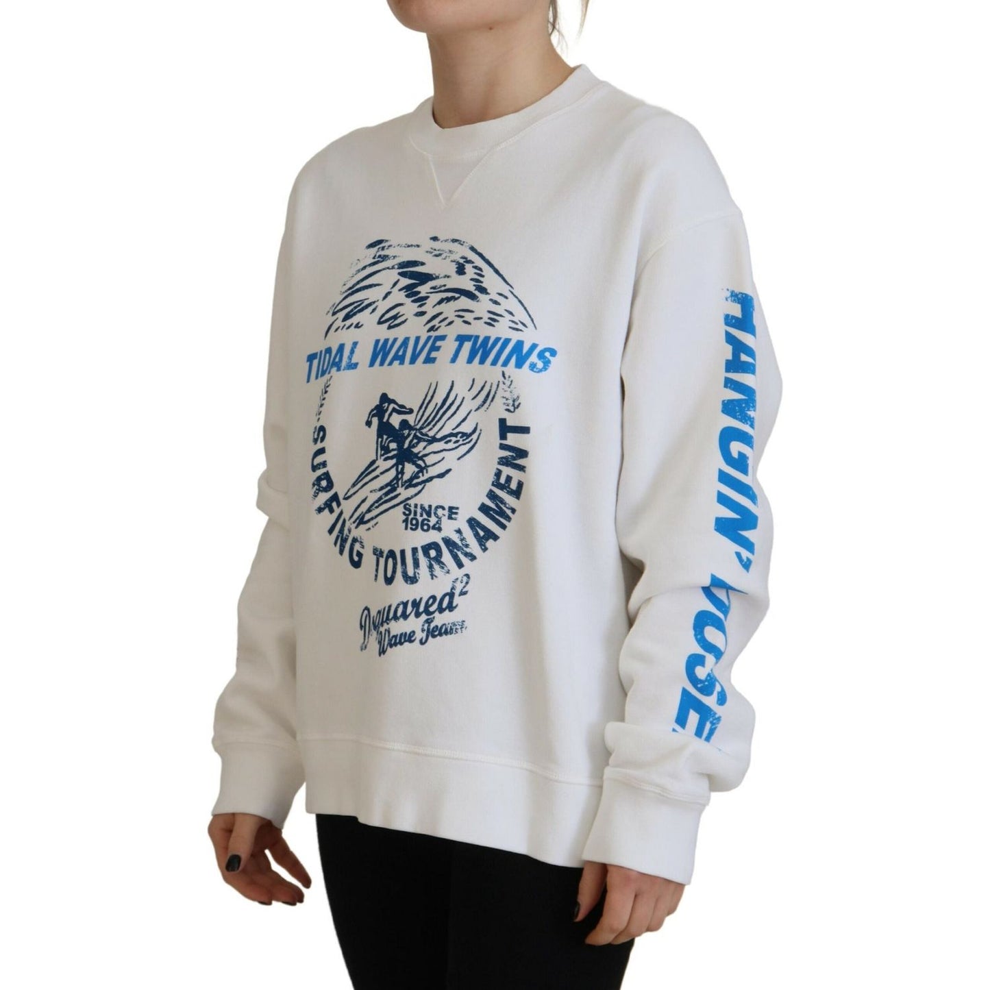 Dsquared² White Cotton Printed Women Long Sleeve Sweater Dsquared² Gray