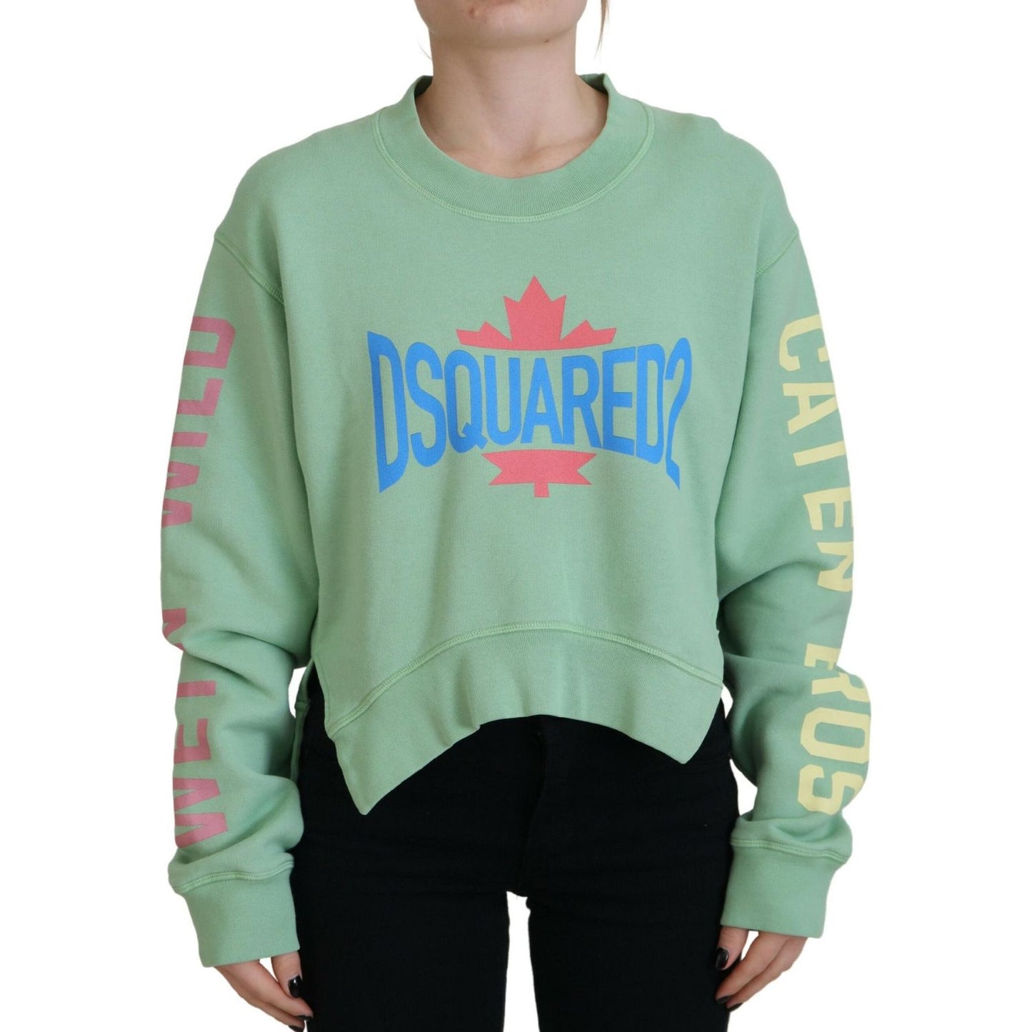 Dsquared² Green Logo Printed Crew Neck Long Sleeve Sweater Dsquared² Dark Sea Green