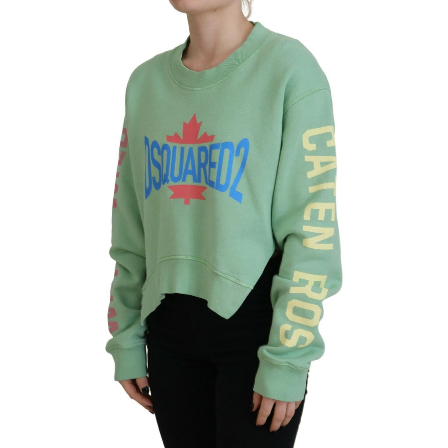 Dsquared² Green Logo Printed Crew Neck Long Sleeve Sweater Dsquared² Light Slate Gray