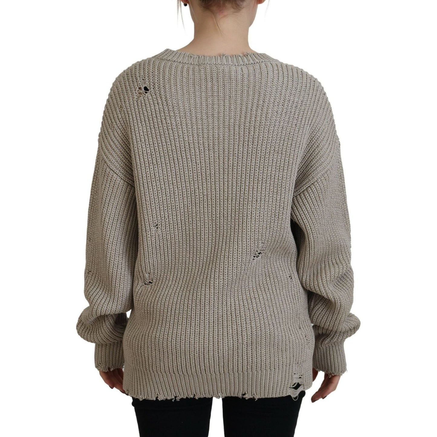 Dsquared² Beige Cotton Knitted Crewneck Pullover Sweater Dsquared² Slate Gray