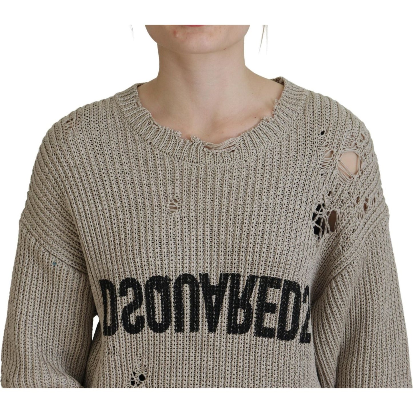 Dsquared² Beige Cotton Knitted Crewneck Pullover Sweater Dsquared² Rosy Brown