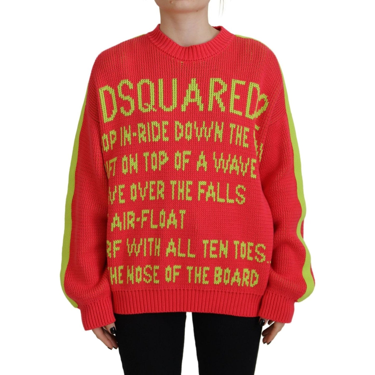 Dsquared² Multicolor Cotton Knitted Crewneck Pullover Sweater Dsquared² Firebrick