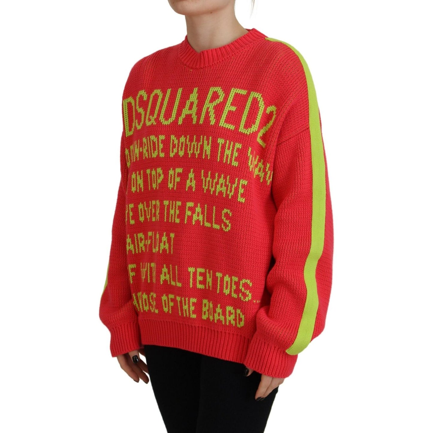 Dsquared² Multicolor Cotton Knitted Crewneck Pullover Sweater Dsquared² Firebrick