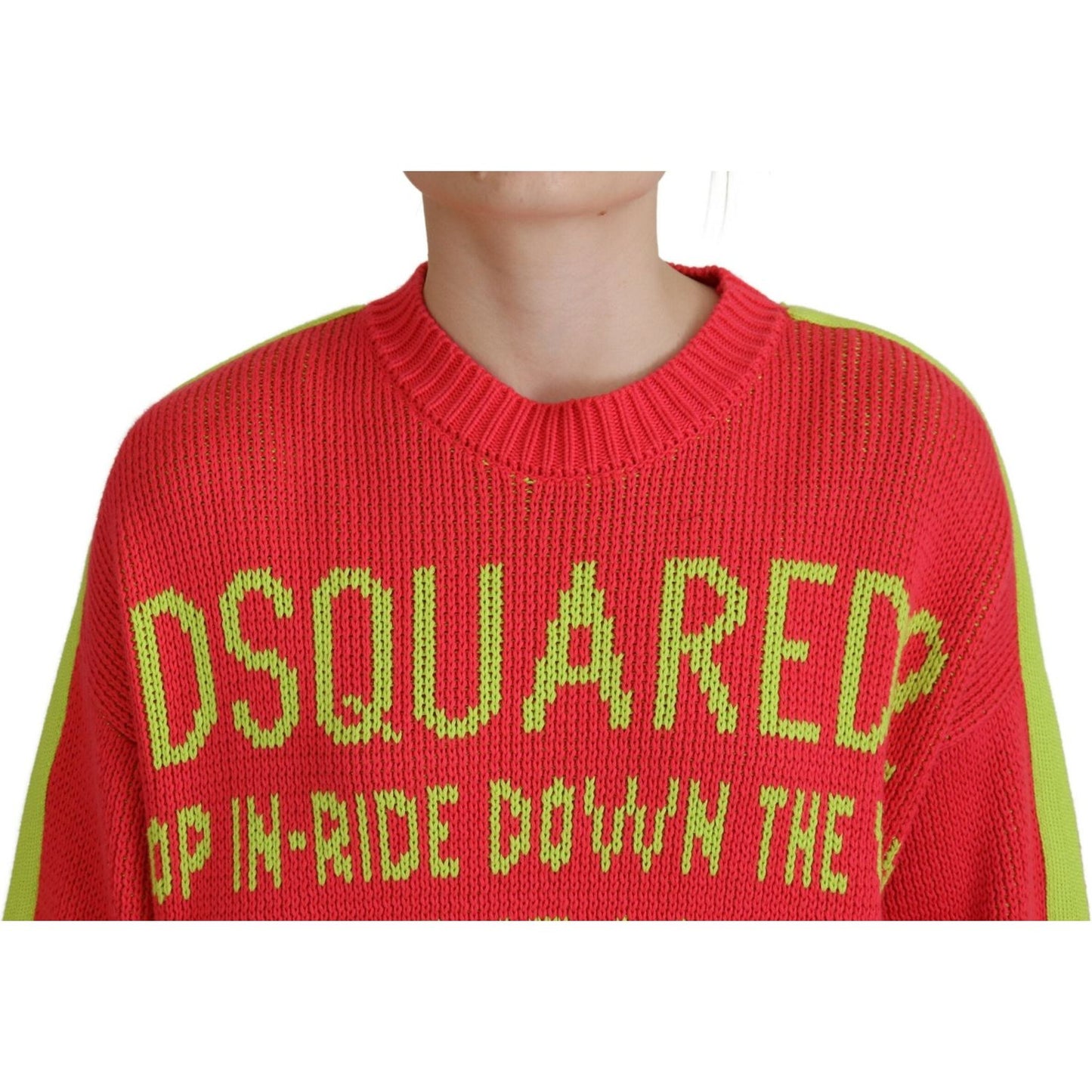 Dsquared² Multicolor Cotton Knitted Crewneck Pullover Sweater Dsquared² Firebrick