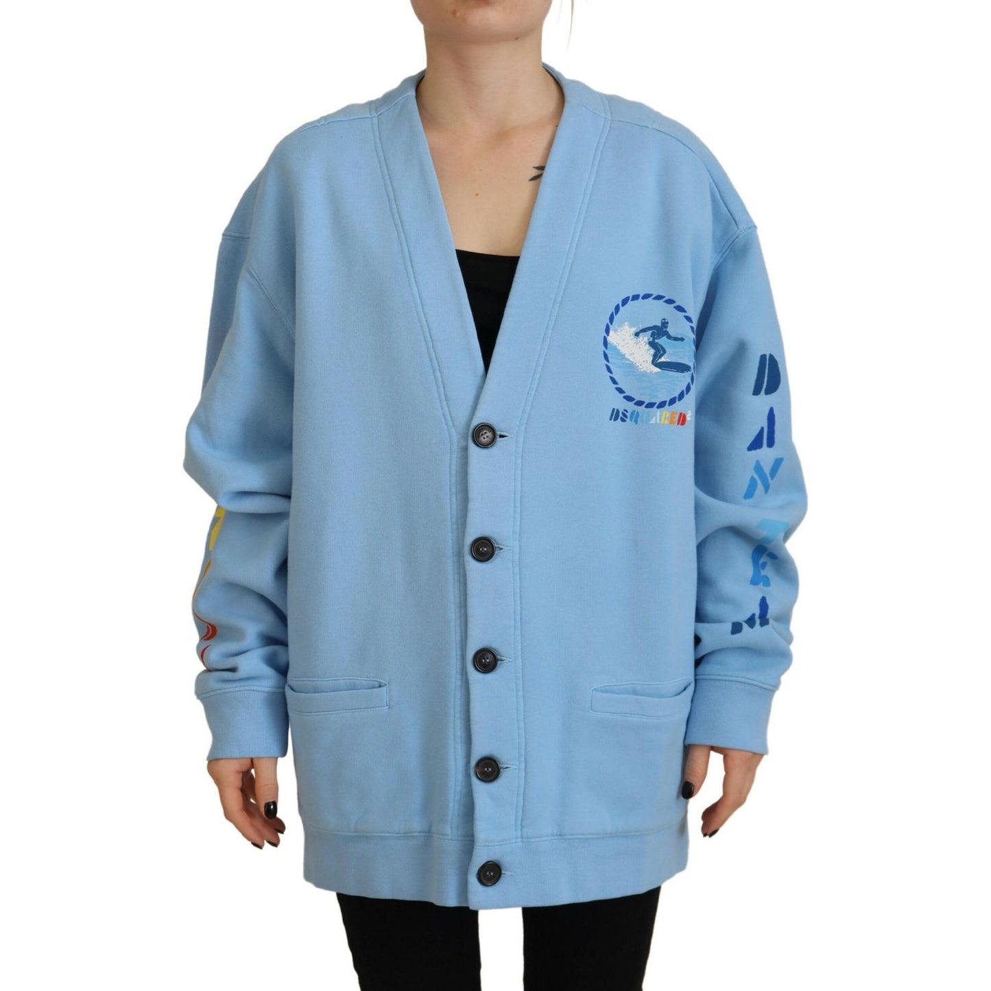 Dsquared² Blue Cotton Knitted Buttoned Cardigan Sweater Dsquared² Cadet Blue