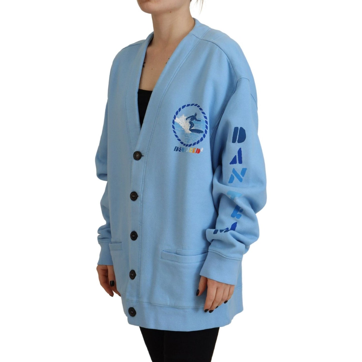 Dsquared² Blue Cotton Knitted Buttoned Cardigan Sweater Dsquared² Light Slate Gray