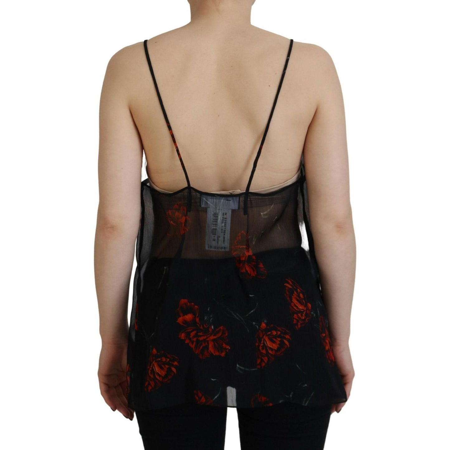 Dsquared² Black Floral Print Spaghetti Strap Tank Blouse Top Dsquared² Black