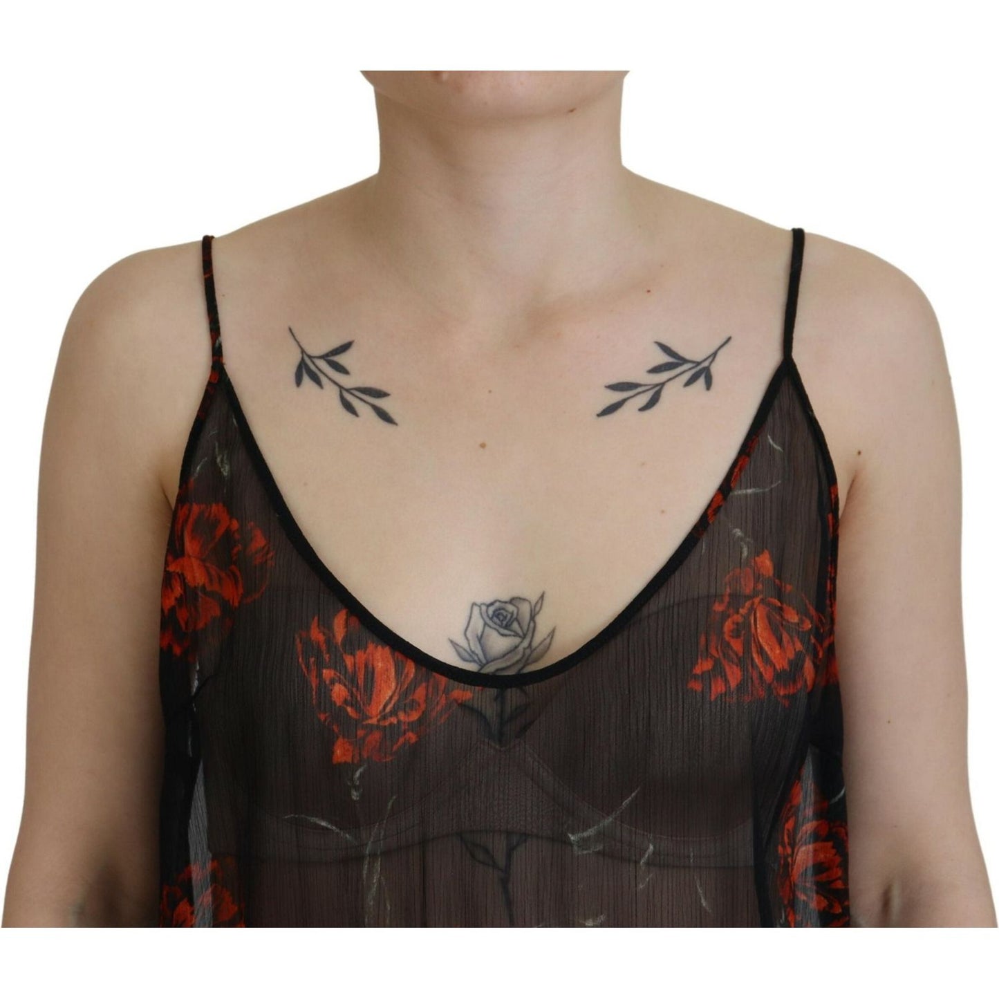 Dsquared² Black Floral Print Spaghetti Strap Tank Blouse Top Dsquared² Rosy Brown