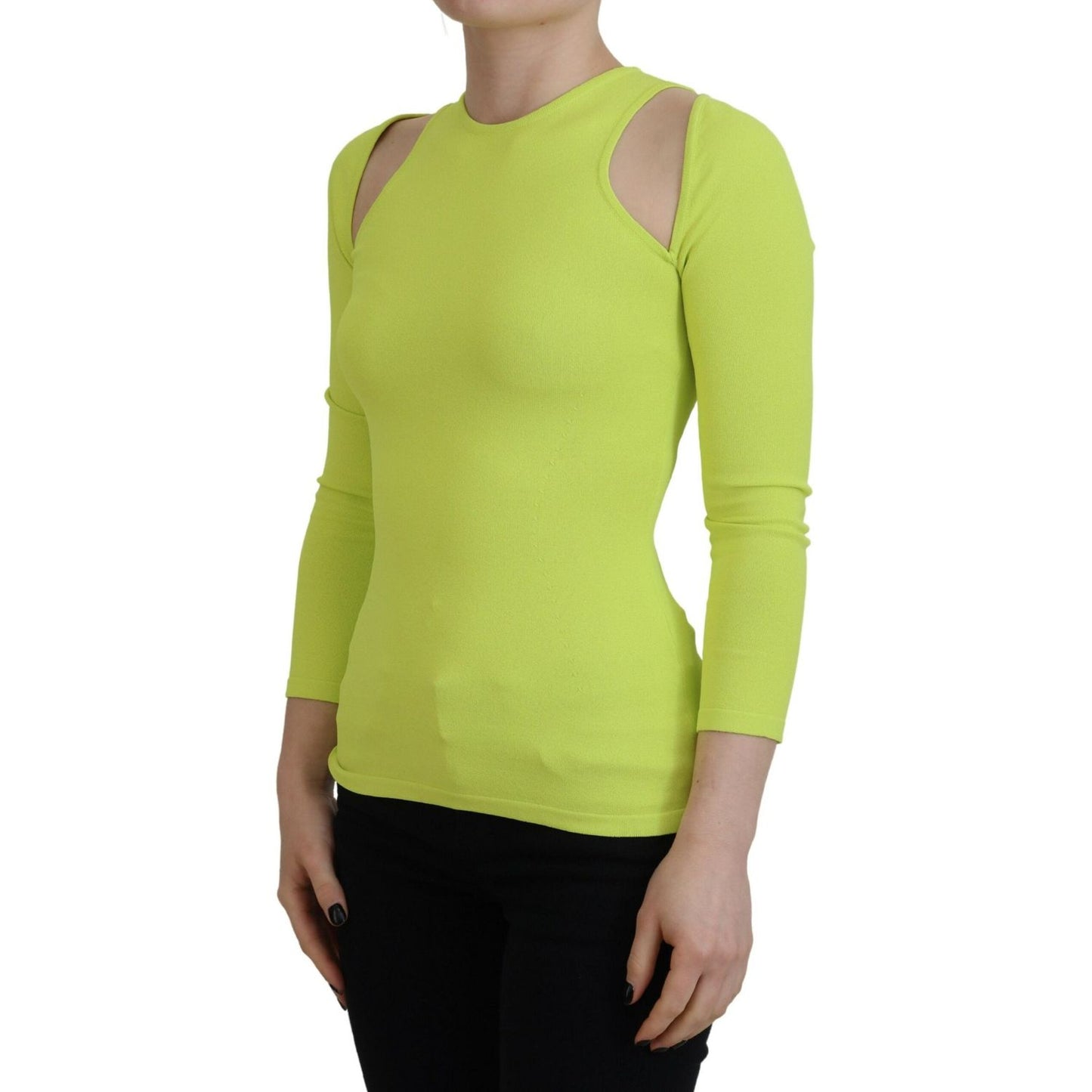 Dsquared² Yellow Green Viscose Open Shoulder Long Sleeves Top Dsquared² Dark Khaki