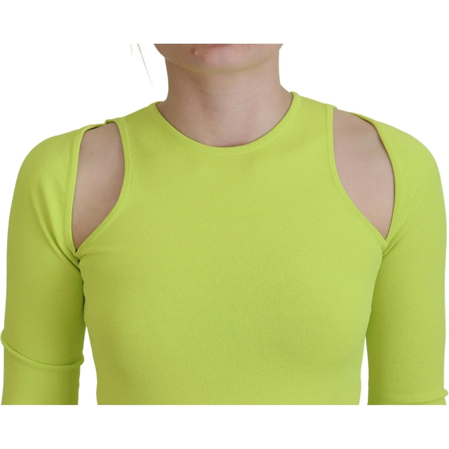 Dsquared² Yellow Green Viscose Open Shoulder Long Sleeves Top Dsquared² Dark Khaki