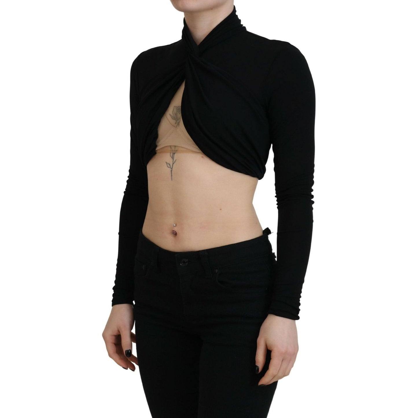 Dsquared² Black Cut Out Viscose Cropped Long Sleeves Top Dsquared² Rosy Brown