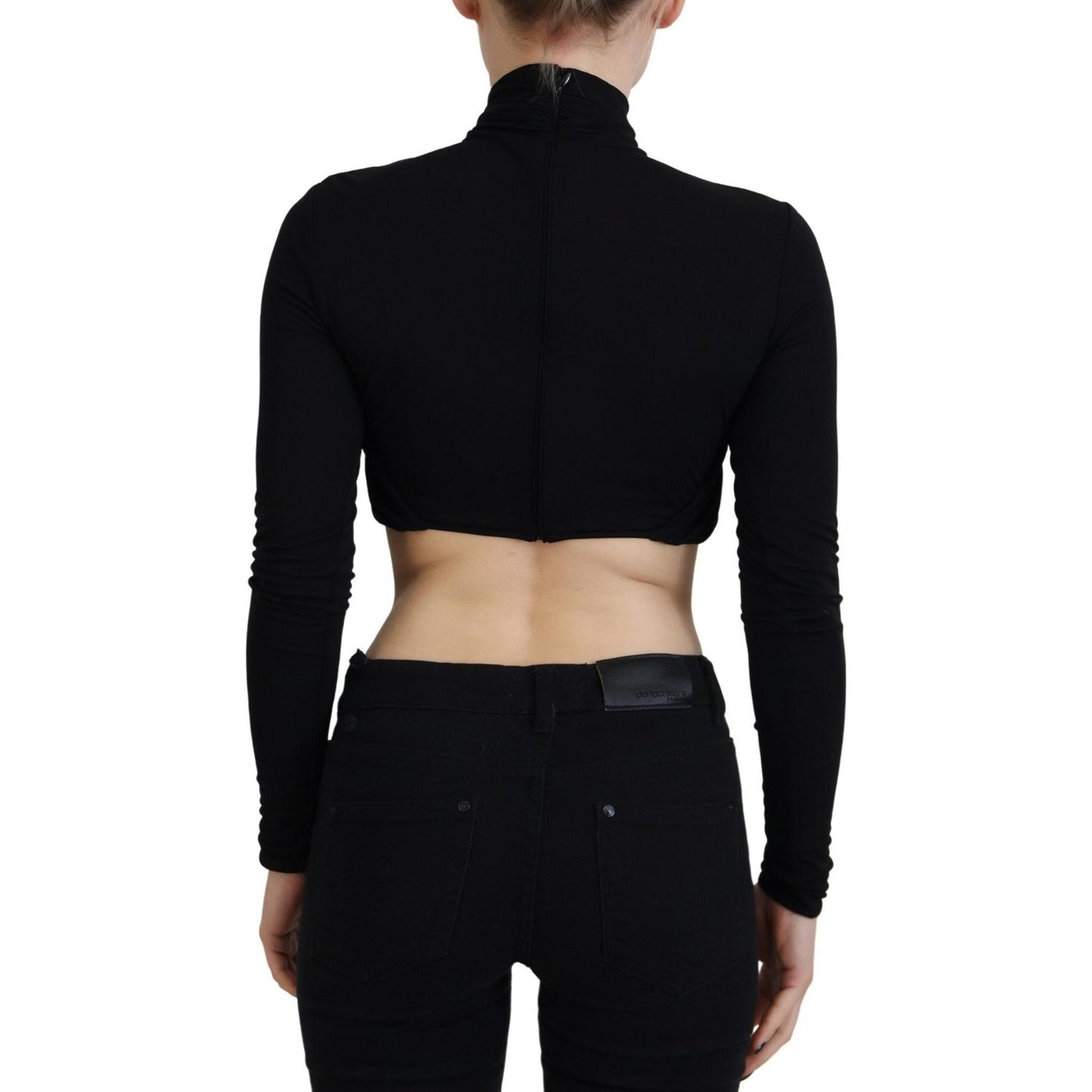 Dsquared² Black Cut Out Viscose Cropped Long Sleeves Top Dsquared² Black
