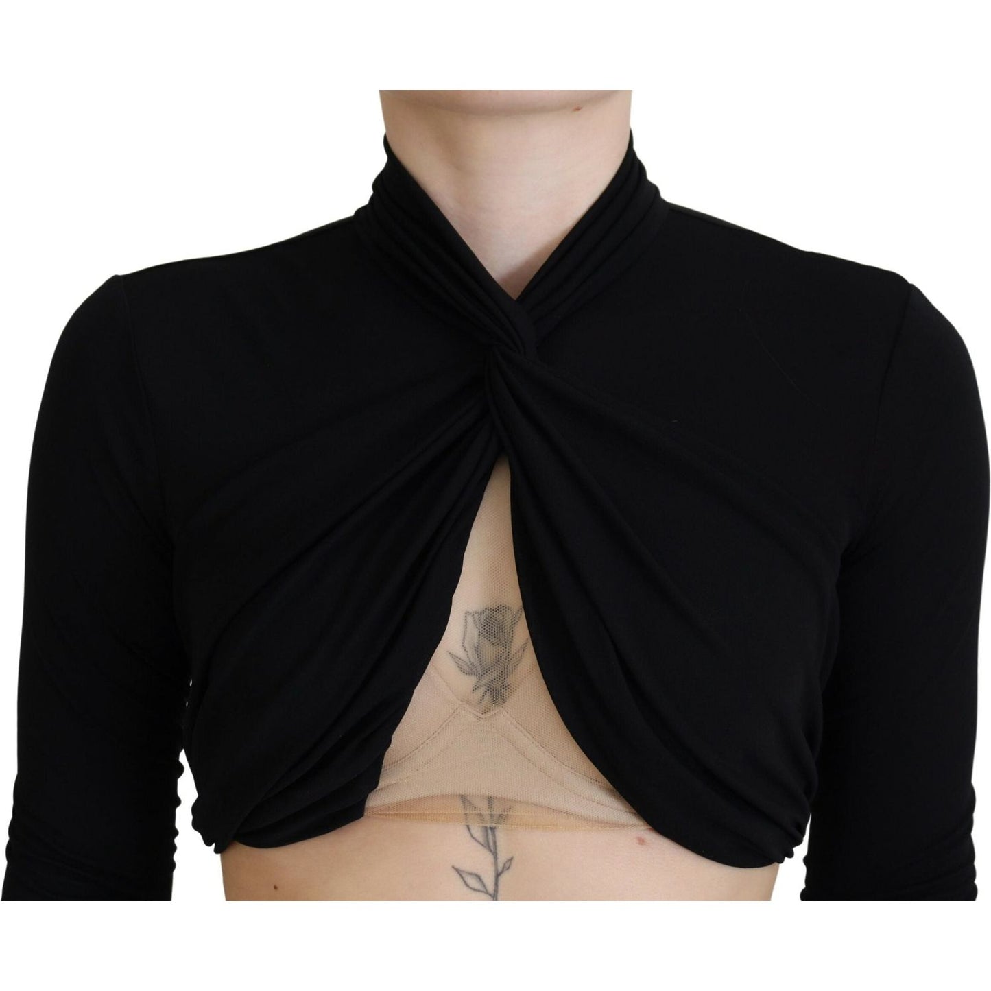 Dsquared² Black Cut Out Viscose Cropped Long Sleeves Top Dsquared² Rosy Brown
