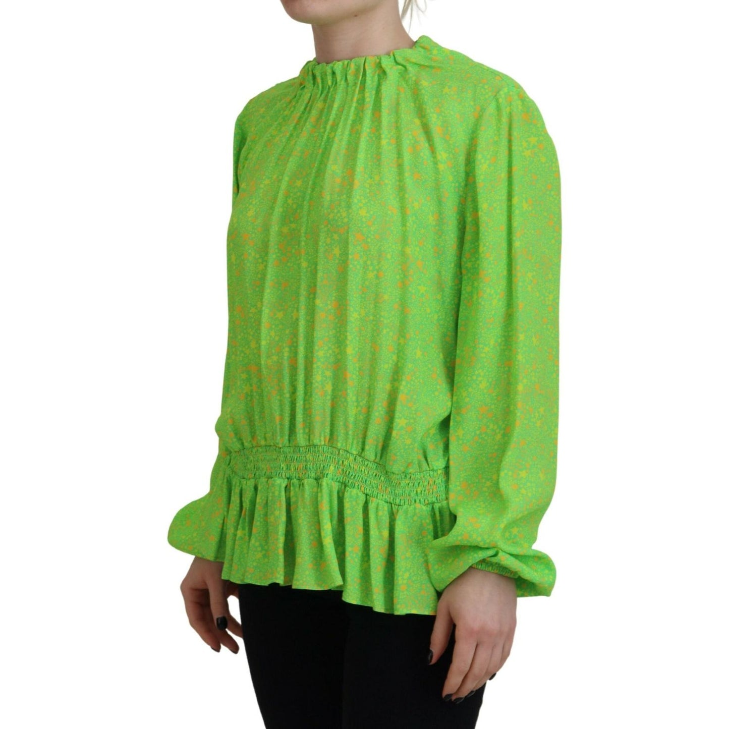 Dsquared² Green Stars Print Viscose Long Sleeves Blouse Top Dsquared² Olive Drab