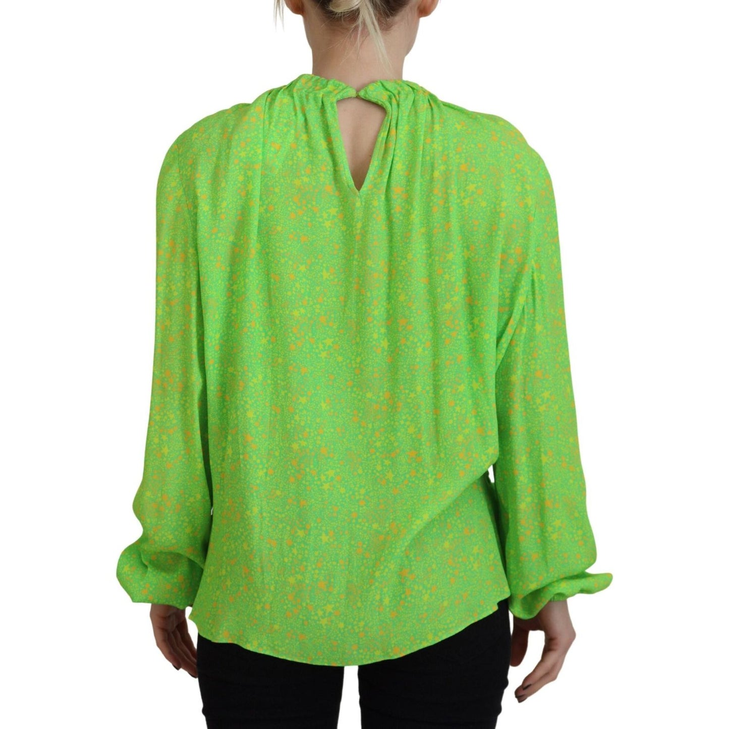Dsquared² Green Stars Print Viscose Long Sleeves Blouse Top Dsquared² Yellow Green