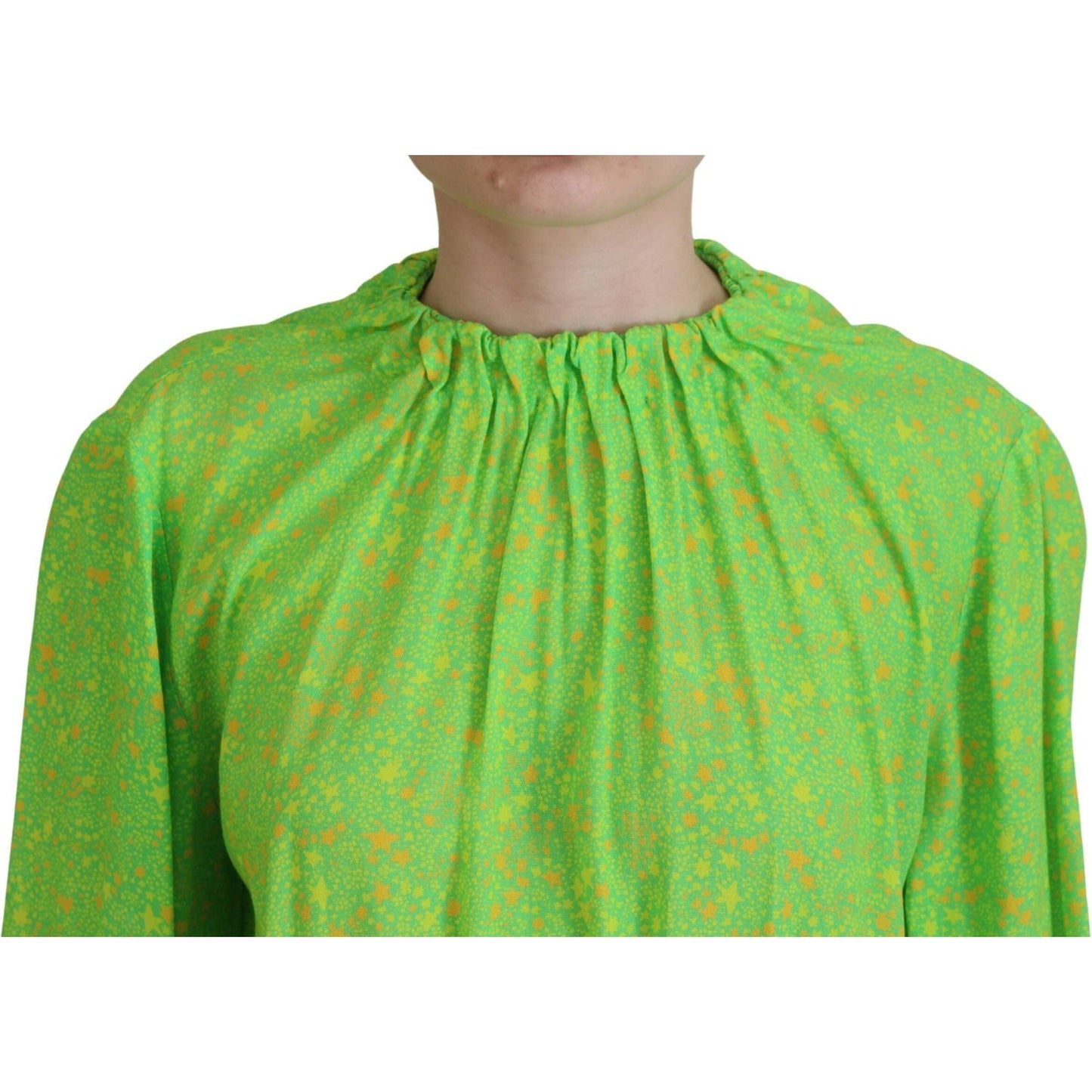 Dsquared² Green Stars Print Viscose Long Sleeves Blouse Top Dsquared² Yellow Green
