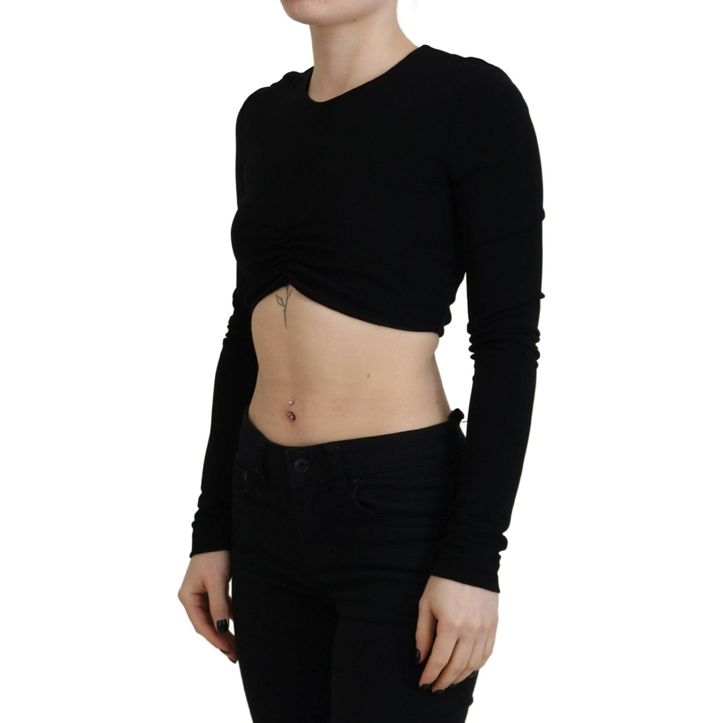 Dsquared² Black Viscose Cropped Round Neck Long Sleeves Top Dsquared² Rosy Brown