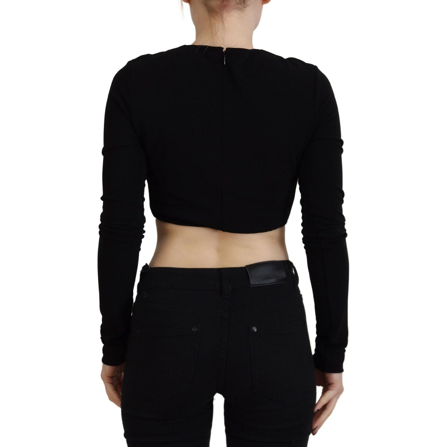 Dsquared² Black Viscose Cropped Round Neck Long Sleeves Top Dsquared² Black