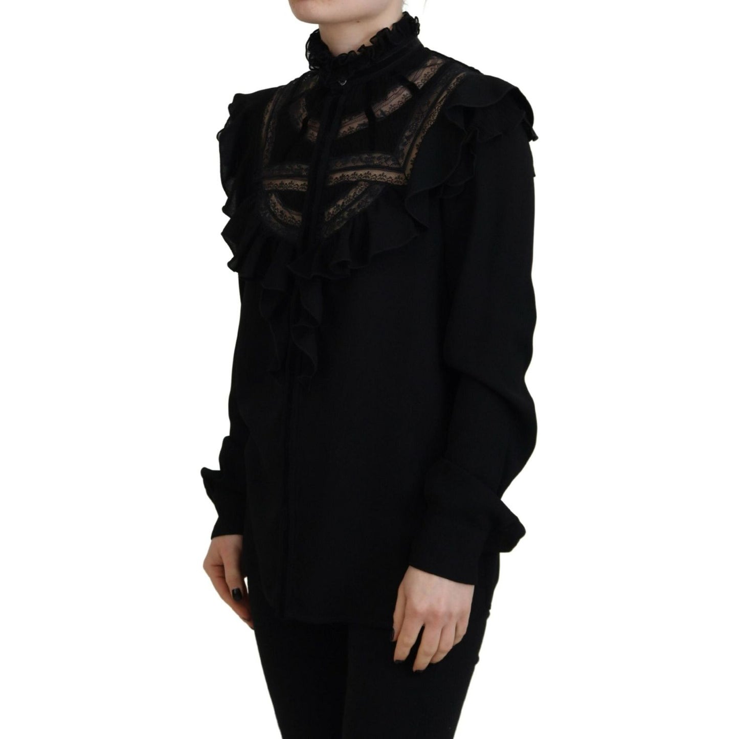 Dsquared² Black Lace Trim Turtle Neck Long Sleeves Top Dsquared² Black