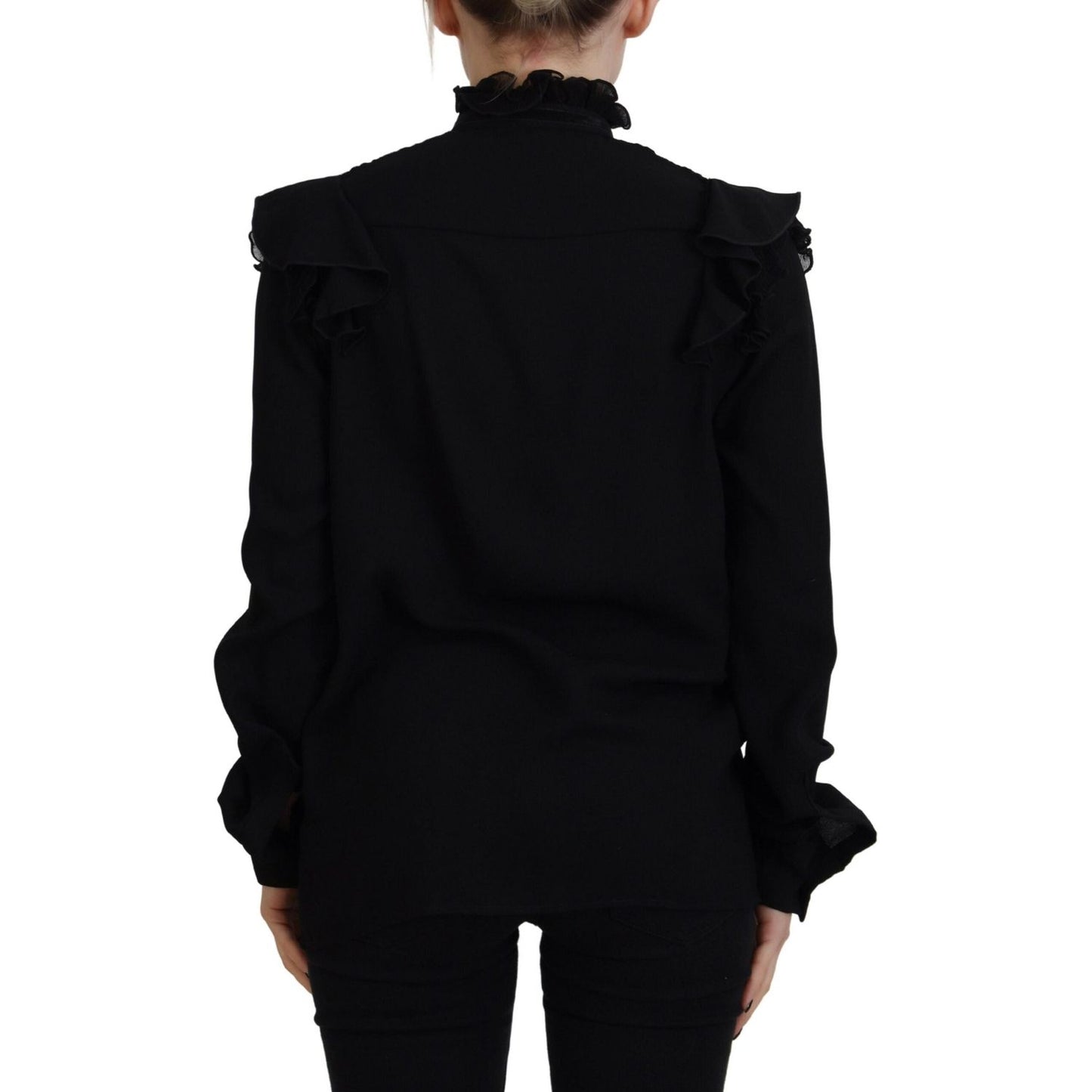 Dsquared² Black Lace Trim Turtle Neck Long Sleeves Top Dsquared² Black