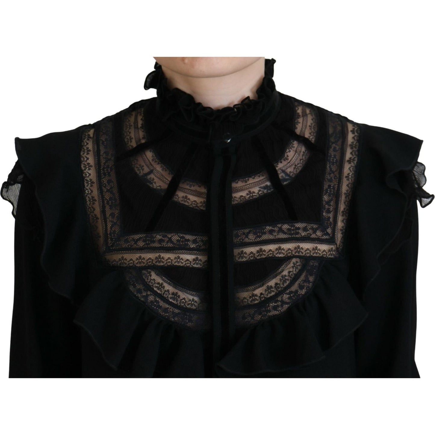 Dsquared² Black Lace Trim Turtle Neck Long Sleeves Top Dsquared² Black